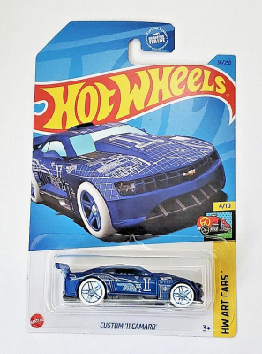 HOT WHEELS CUSTOM'11 CAMARO 36/250 BLUE 1:64 HW ART CARS 4/10