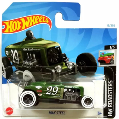HOT WHEELS MAX STEEL RACING/GREEN 19/250 1:64 HW ROADSTERS 1/5