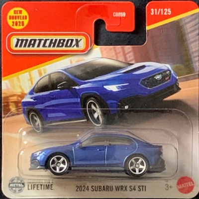 2024 SUBARU WRX S4 STI METALIC BLUE 31/125 MATCHBOX 1:64 SHORT CARD